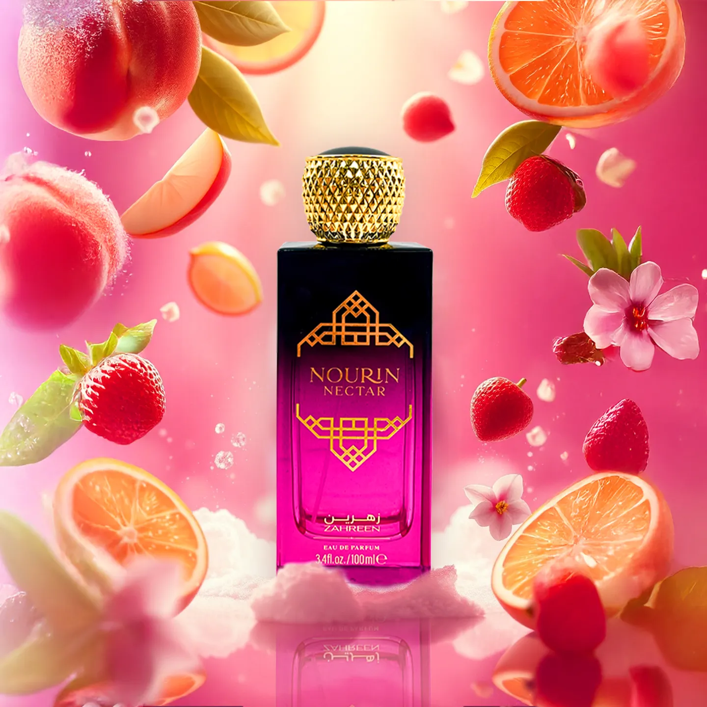 Nourin Nectar bottle with floral background