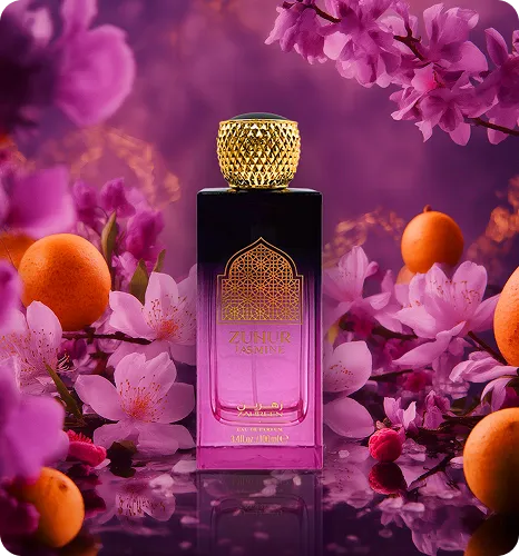 Zuhur Jasmine bottle among cherry blossoms